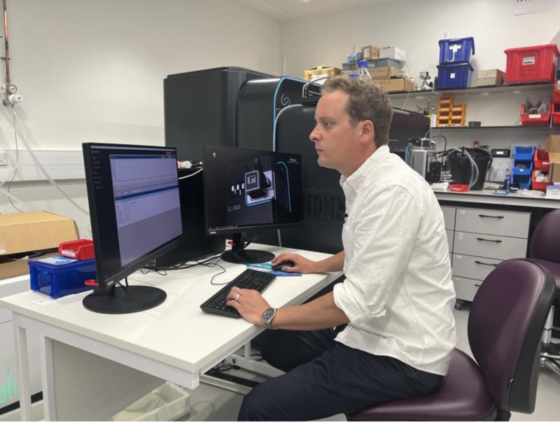 Weston working at the mass spec lab